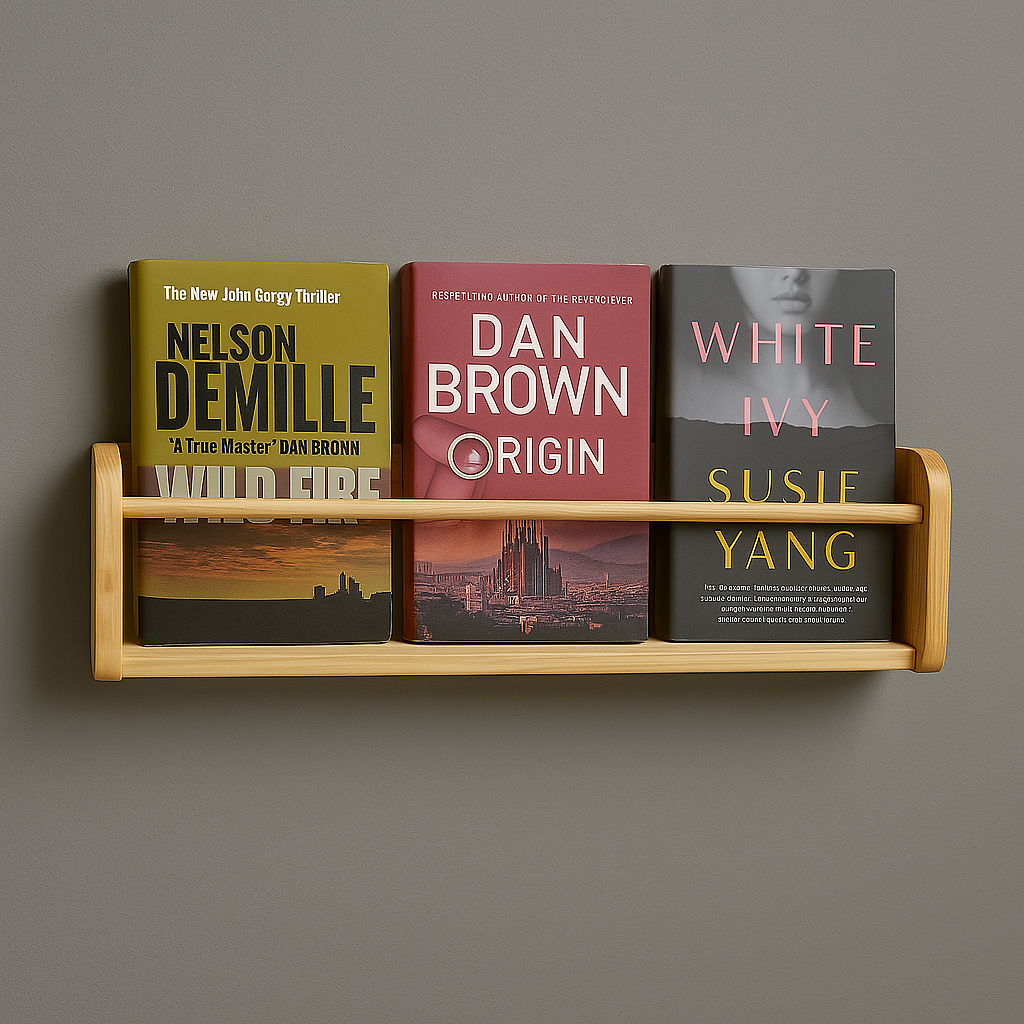 Floating shelf with books on wall