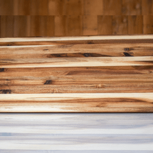 Blackwood long board displayed on a marble countertop with wooden background